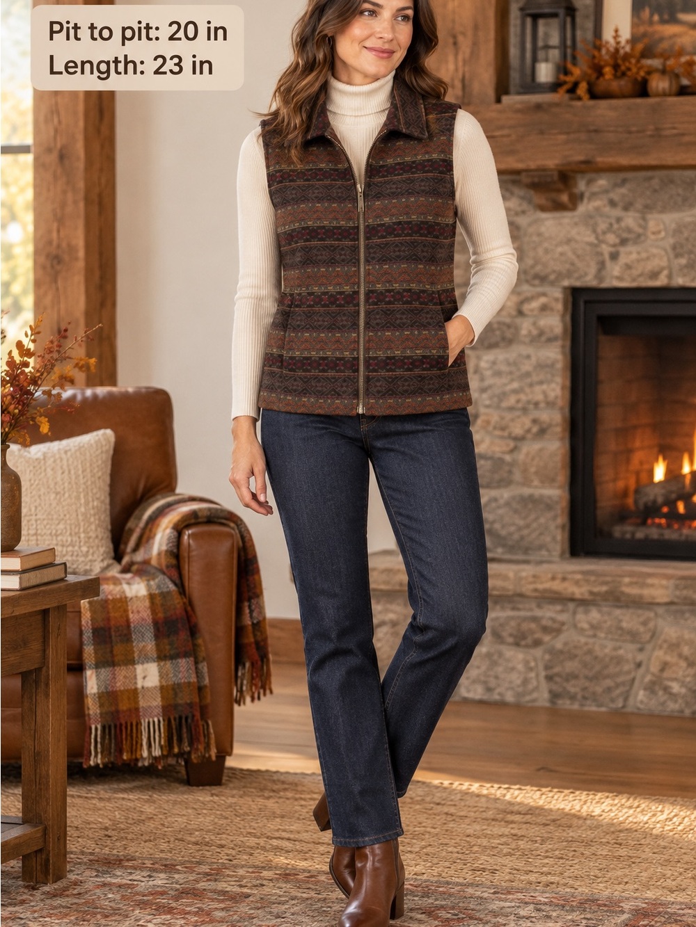 Vintage Orvis Women’s S Brown Southwestern Wool-Blend Full-Zip Vest